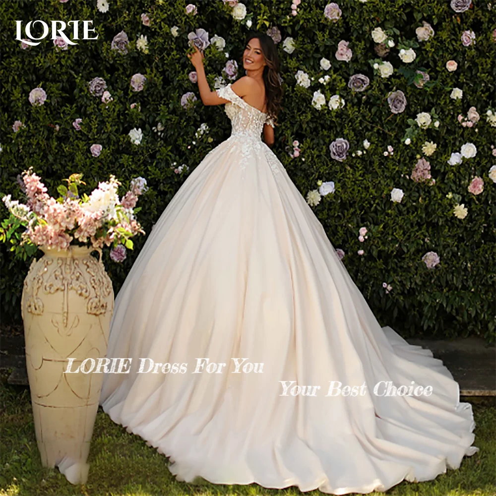 Lorie renda vestidos de casamento vintage fora do ombro a linha apliques sem costas vestidos de noiva princesa 3d flor vestido de noiva personalizado