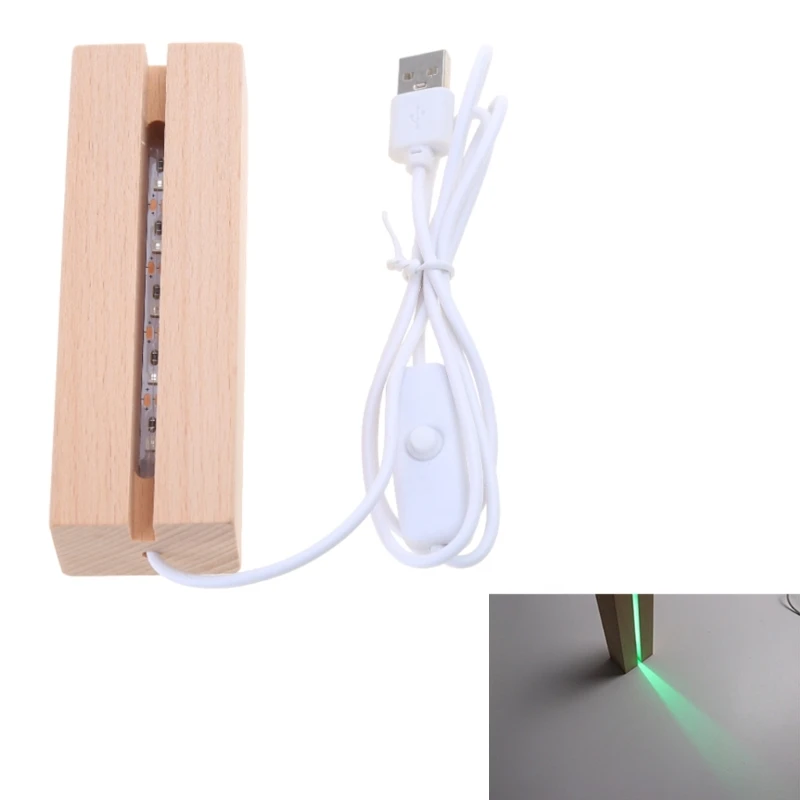 Colorful Light Lamp Stand Wooden Rectangle Light Base LED Display Base Pedestal with USB Cable for Acrylic Night Light