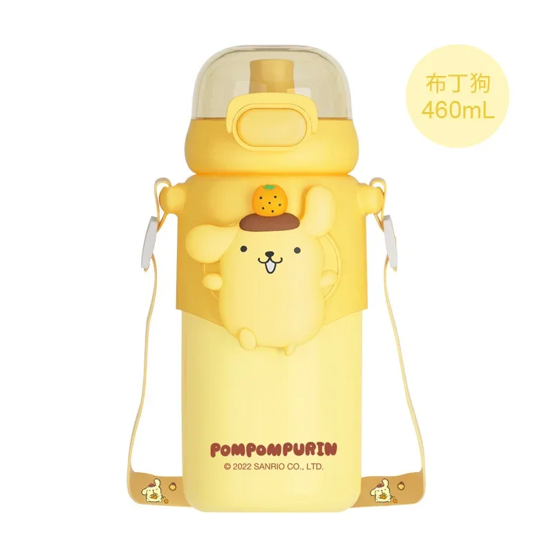 Copo isolado original SANRIO Doraemon para crianças estudantes, com canudo e grande capacidade, alça de ombro portátil copo reto
