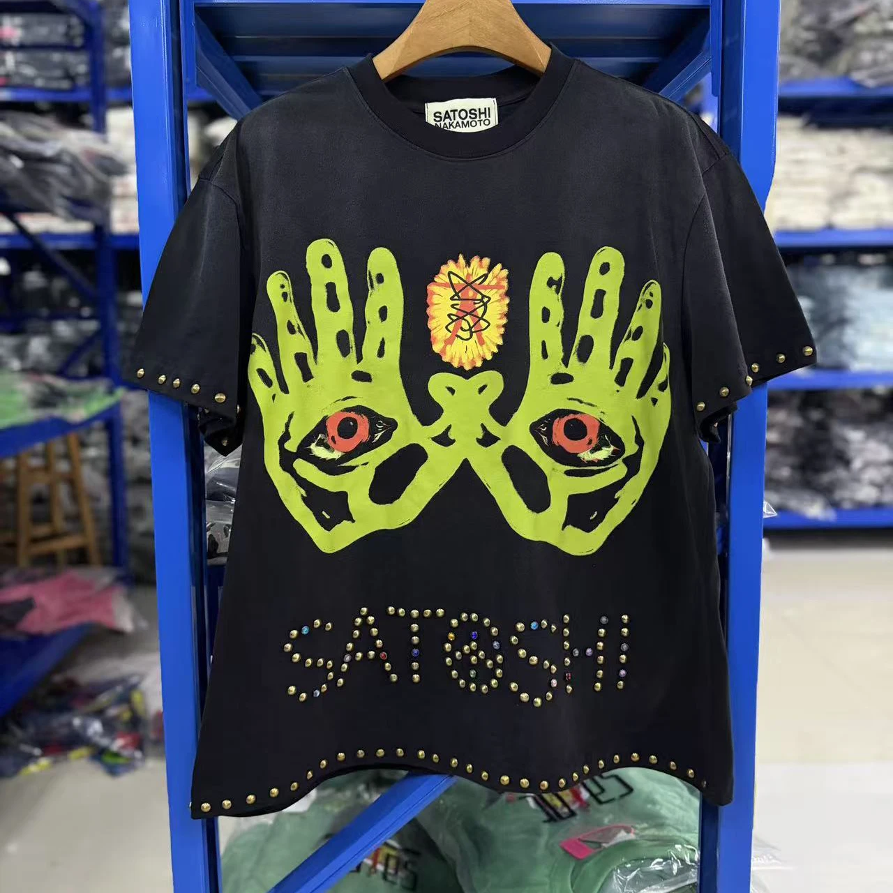 Unisex American Styles Satoshi Nakamoto T-shirt 26SS Positive Energy Washed Vintage Rivet Short-Sleeved T Shirt Men Women