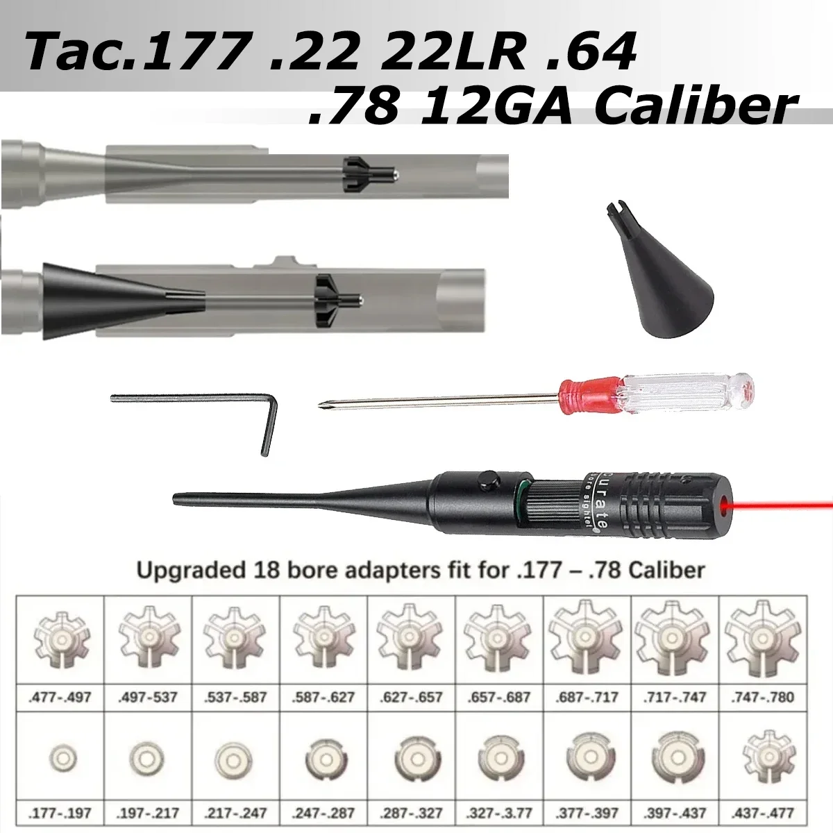 Tactical Green Red Laser Bore Sight Kit for .177 .22 22LR .64 .78 12GA Caliber Boresighter Collimator for Pistol Rifle Shotgun - view 2