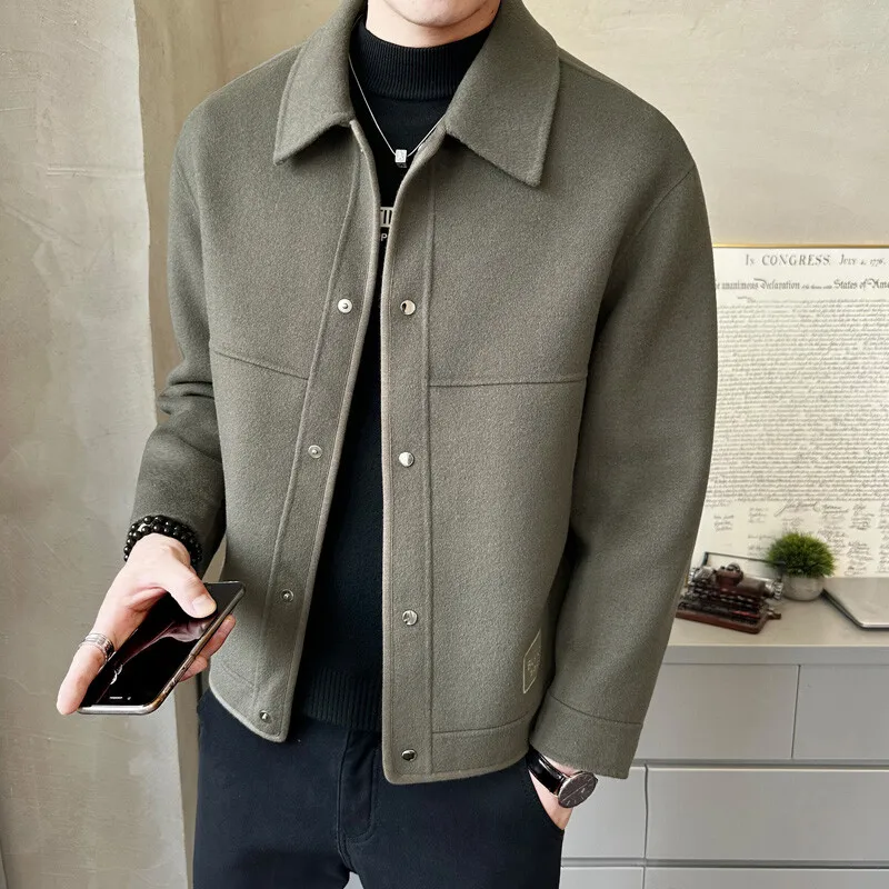 

Двустороннее шерстяное мужское повседневное деловое пальто для весны и осени, высококачественное, приталенное, молодежное, стильное