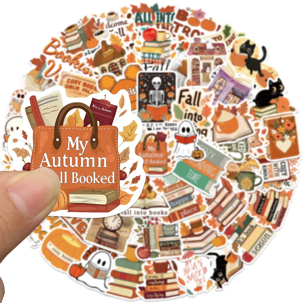 50pcs Retro Cute Cartoon Autumn Reading Book Stickers Bookish Vinyl Decals Luggage Guitar Laptop Phone Waterproof Graffiti