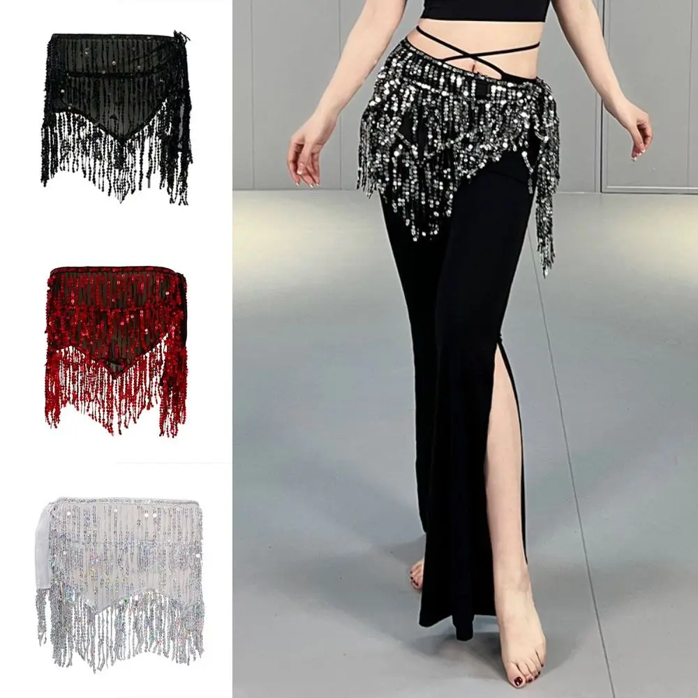 Shiny Sequins Belly Dance Hip Scarf Tassel 4 Colors Dance Skirt Waist Belts Indian Style Elegant Belly Dance Belt Dance Costumes