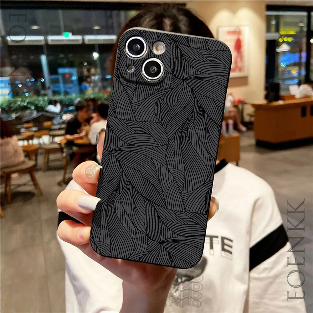 Fashion Personality Black Pattern Phone Case for iPhone 16 15 14 13 12 11 Pro Max XS XR X 7 8 Plus SE Mini Silicon Protect Cover