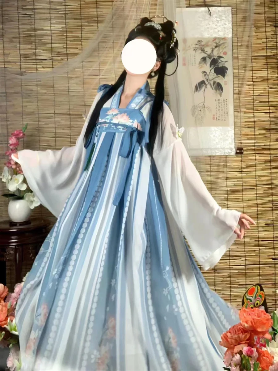 Costumes Hanfu traditionnels chinois pour femmes, performance de danse féminine trempée financièrement, robe de princesse airies