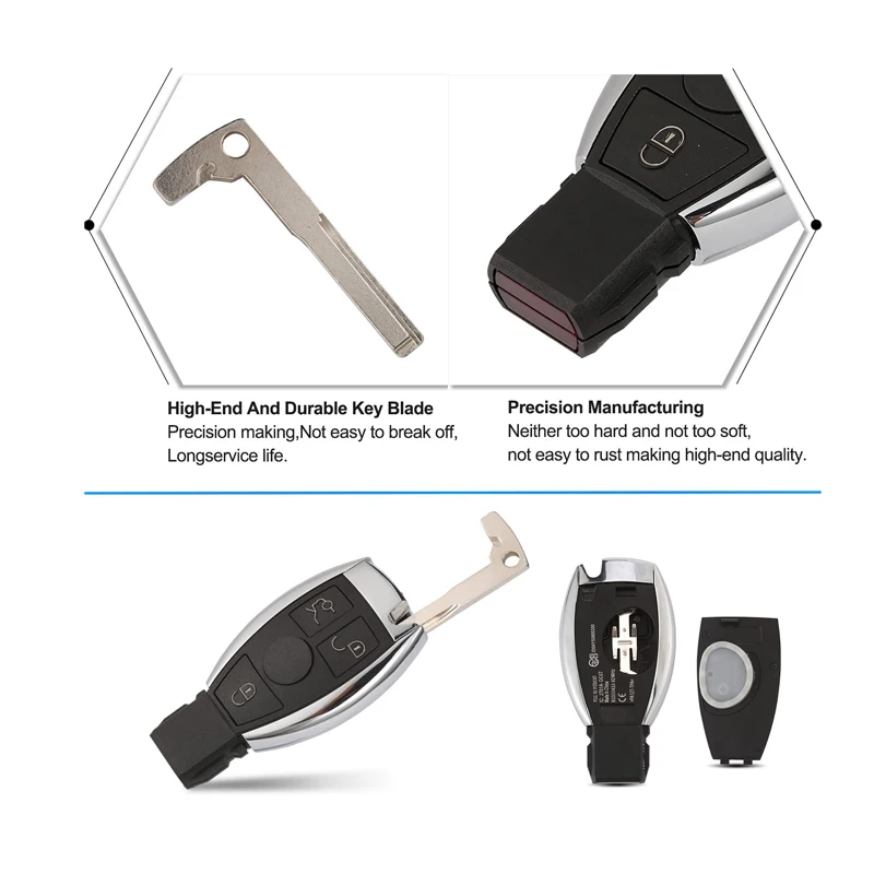 Capa para chave remota de carro com 3 botões para Mercedes, para B-ENZ A B C E CLK SLK ML Classe Mercedes W203 W210 W211