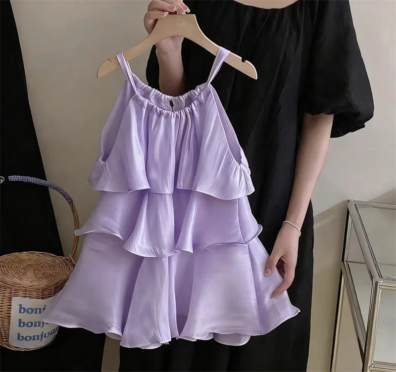 2026 Fashion New Children Trendy Dresses Girls Summer Elegant Spaghetti-Strap Dresses Kids Resort-Style Tiered Dresses 2-8 Years