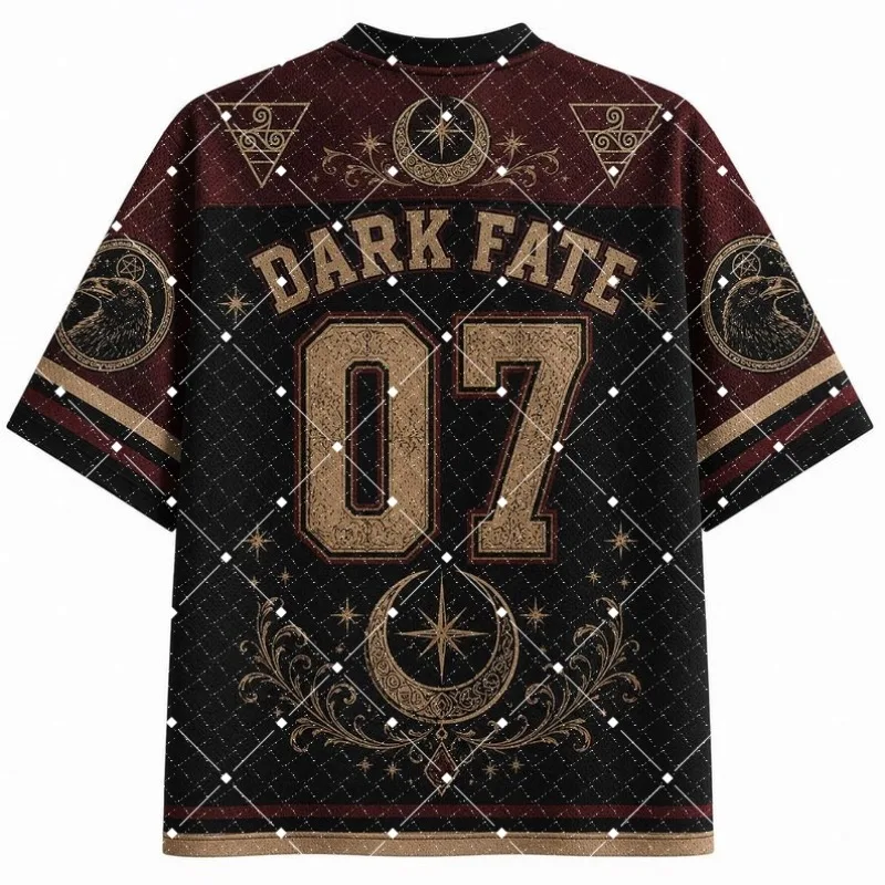 Dark Fate Witch Raven Print V‑Neck Jersey T‑Shirt Gothic Occult Moon Symbol Short Sleeve Loose Streetwear Hip Hop Sport Tee view 2