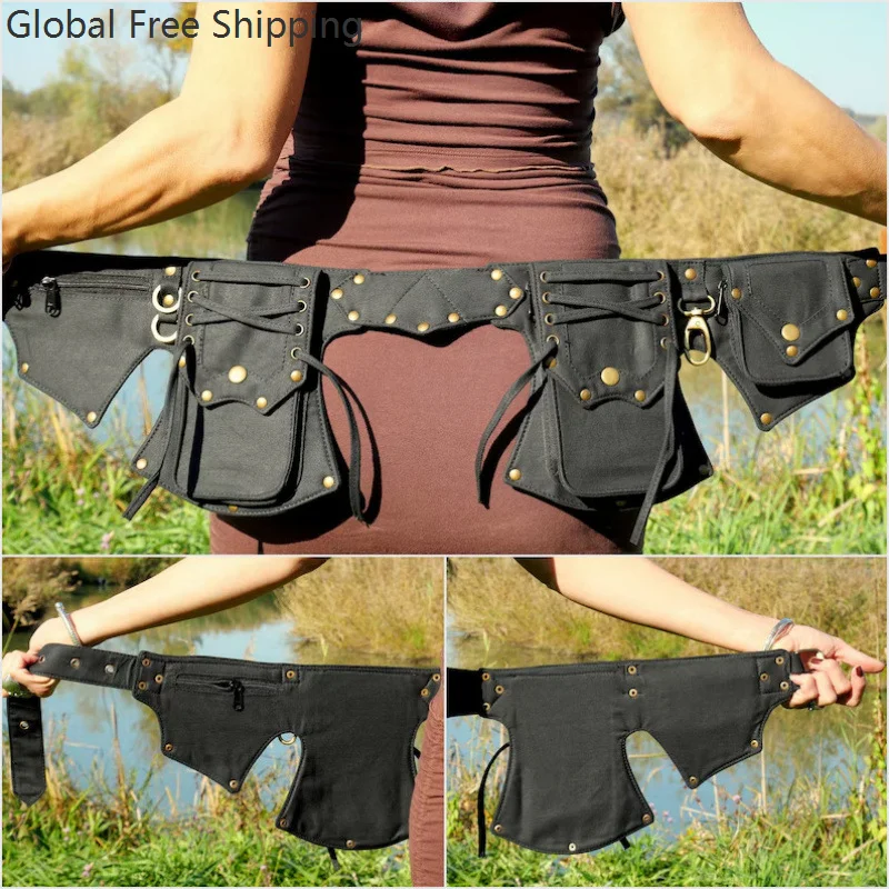 

Punk Motorcycle-style Waist Bag Retro Outdoor Adjustable Belt Bag Cosplay Workwear Tactical Pouch Multi-pocket Vest Accessory