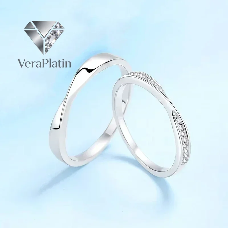 

VeraPlatin Lover Wedding Band Men 18K White Gold Women Valentine's Day 0.64CT Moissanite Diamond Girl Engagement PT950 Birthday