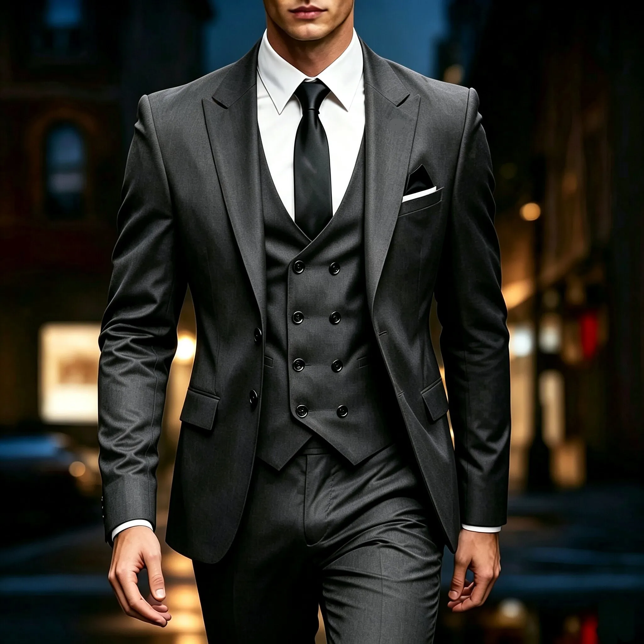 Dreiteiliger Herrenanzug | Hochzeitsanzug mit Blazer und Hose für Abschlussball, Bankett und offizielle Anlässe – Detail 6