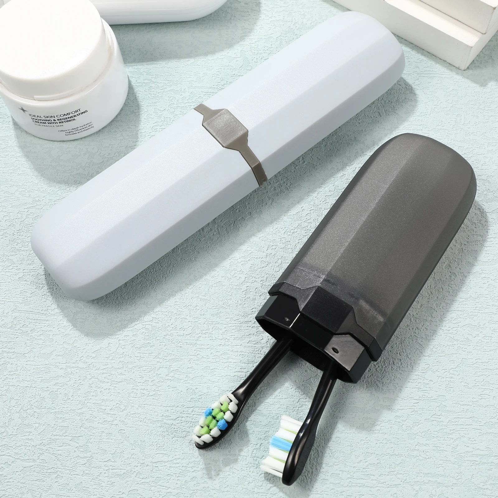 2 قطعة من حقائب فرشاة الأسنان المحمولة، حاملات السفر، صندوق تخزين بلاستيكي خفيف الوزن لرحلات التخييم، علبة فرشاة الأسنان #3