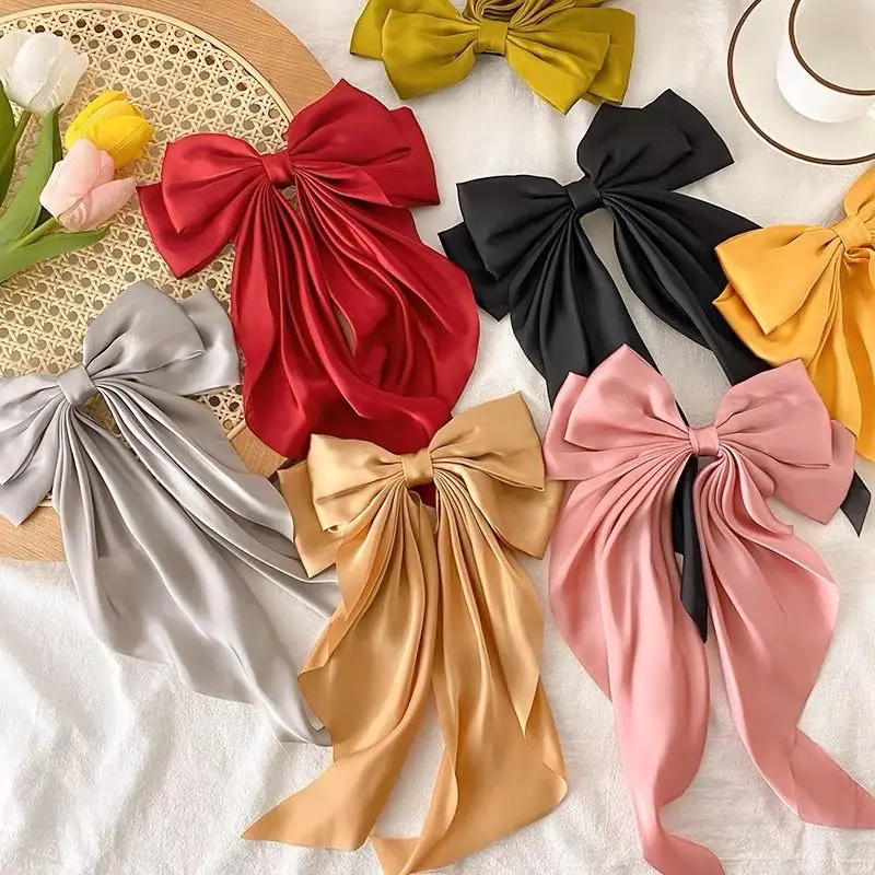 

30pc/lot New 8" Satin Ribbon Bow Hair Clips Women Girls Long Tails Bowknot Hairpins Barrettes for Kids Headwear Wholesale