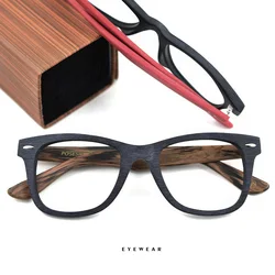 HDCRAFTER Glasses Frame for Custom Optical Prescription Glasses Clear Lenses Man Classic large Wooden full-rim Frame Myopia