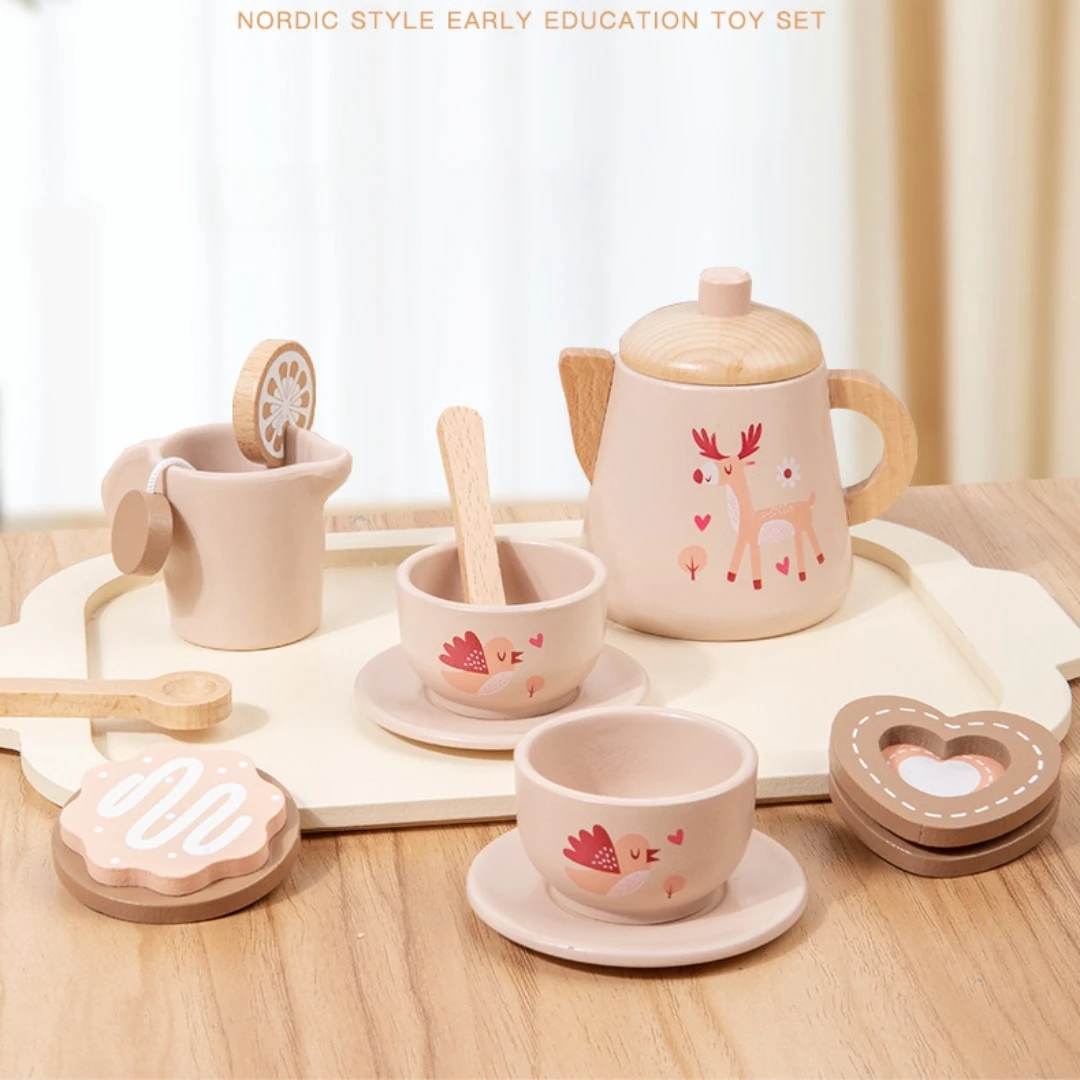 Children Simulation Home Afternoon Tea Set Interactive Game Tea Set Cognitive Role Play Wooden Educational Toys