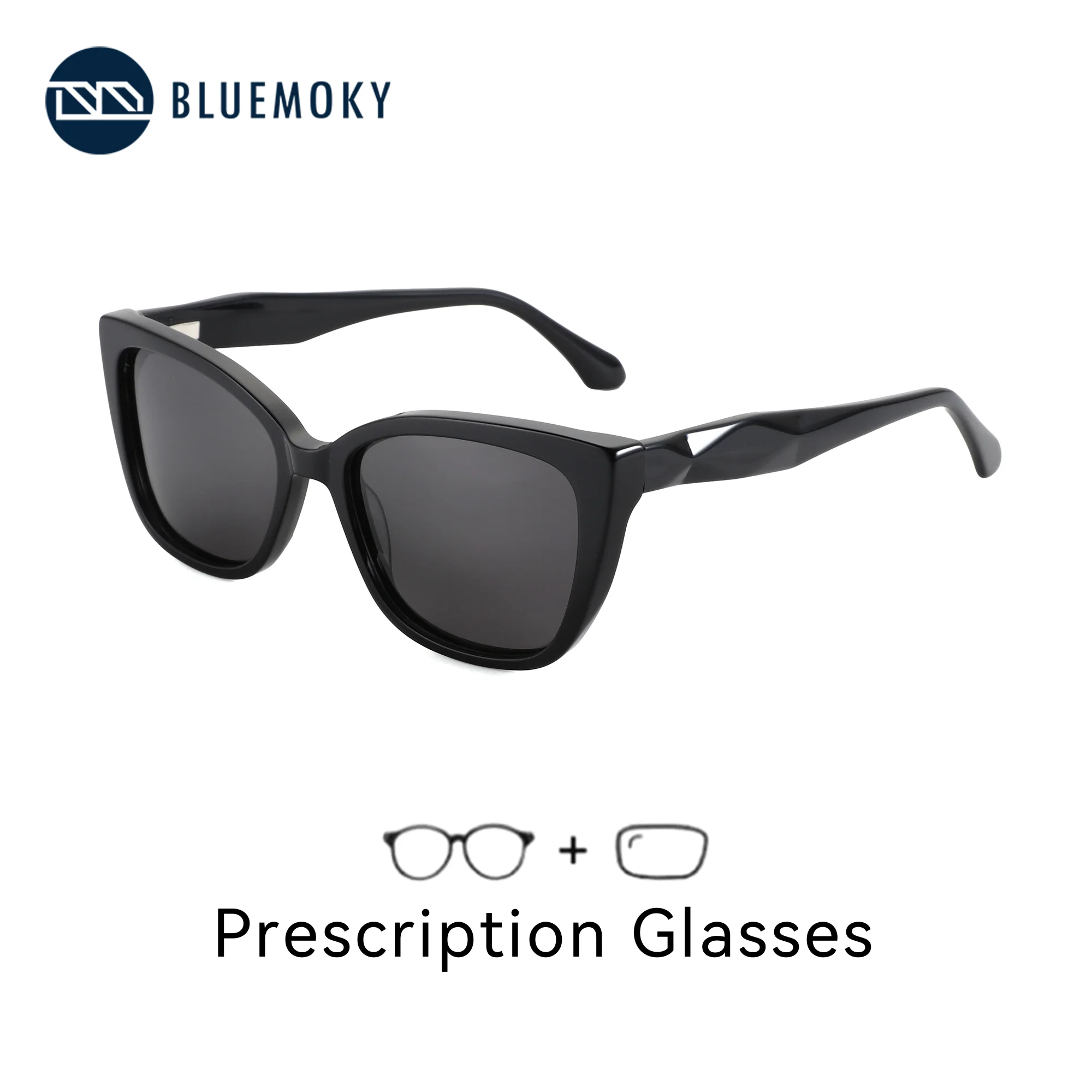 BLUEMOKY M Size Acetate Cat Eye Prescription Sunglasses Polarized Custom Lenses UV400 Myopia Corrective Women's Glasses