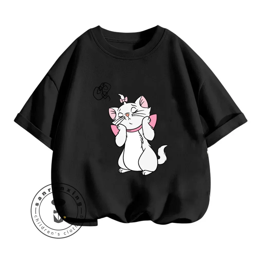 T-Shirts mignons Disney The AristoCats pour garçons et filles, hauts d'été doux et bon marché, imprimés de dessins animés classiques, hauts préférés pour enfants