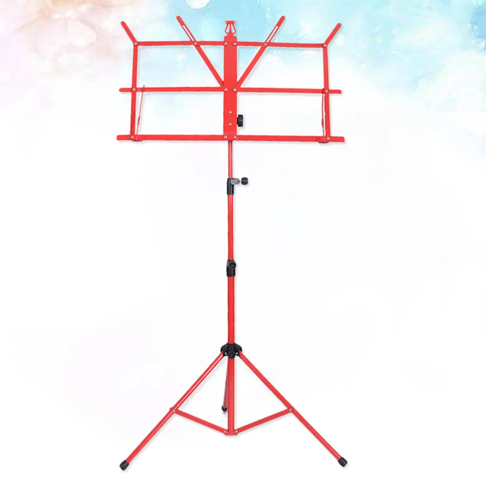 Folding Music Sheet Tripod Stand Metal Music Stand Holder for Carrying Guitar Parts and Accessories (Red)