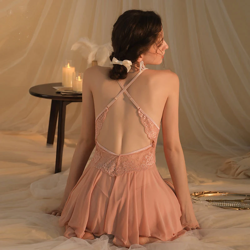 مثير الدانتيل الخامس الرقبة منامة الحرير مثل شبكة الرسن عارية الذراعين فستان النوم غير النظامية #2