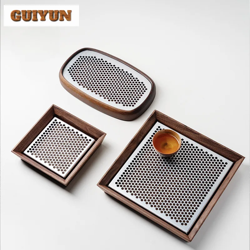 

Walnut Wood Zinc Alloy Tea Tray Japanese Cuisine Table Coffee Storage Board Coffeeware Teaware Dishes For Serving Cafes Craft