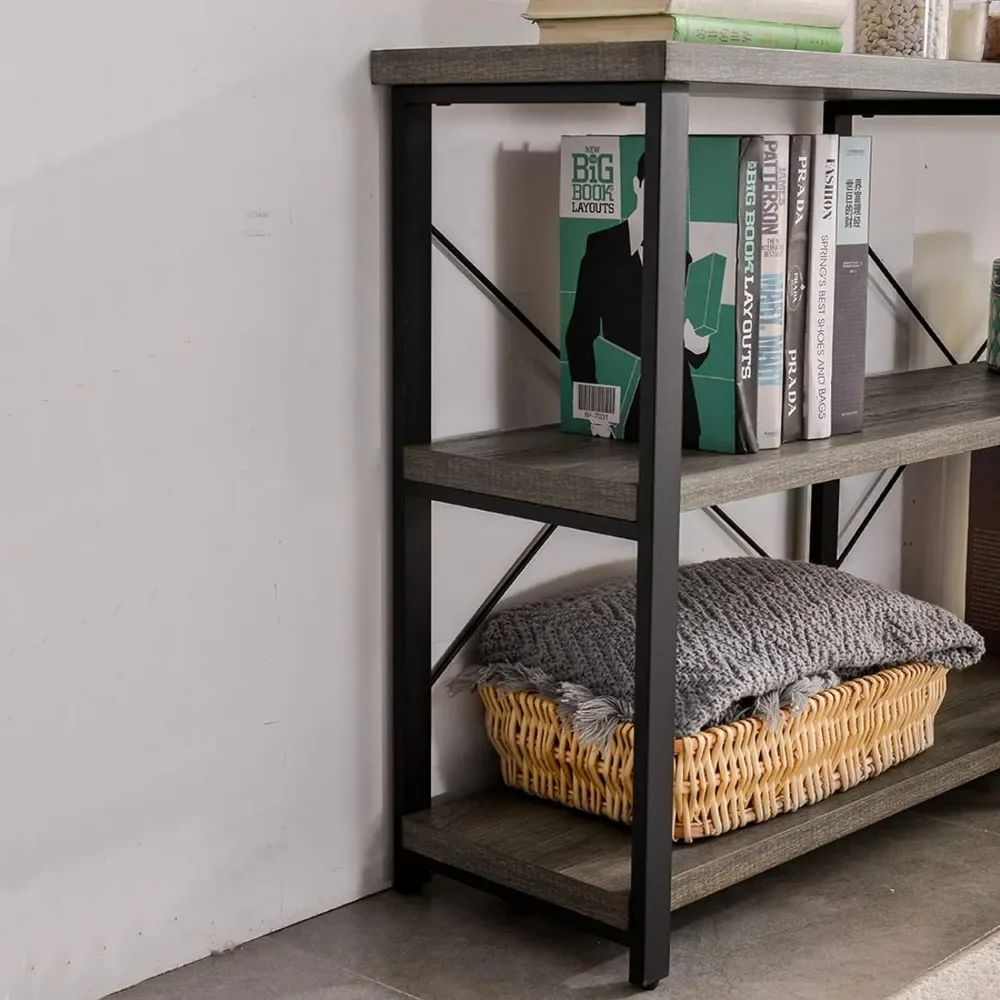 Foyer Tables for Entryway, Rustic Narrow Console Table for Living Room, 3-Tier Industrial Sofa Table,  39 Inch Gray Oak