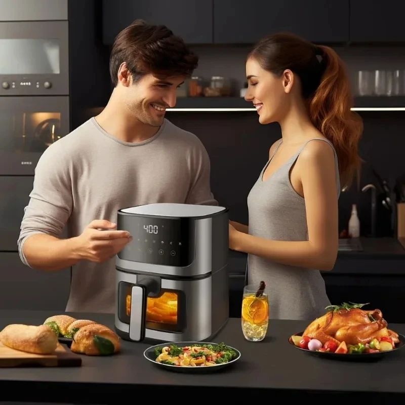 مقلاة هوائية مدمجة تعمل بإيقاف التشغيل التلقائي مع نافذة ، لا تلتصق ، أدوات المطبخ