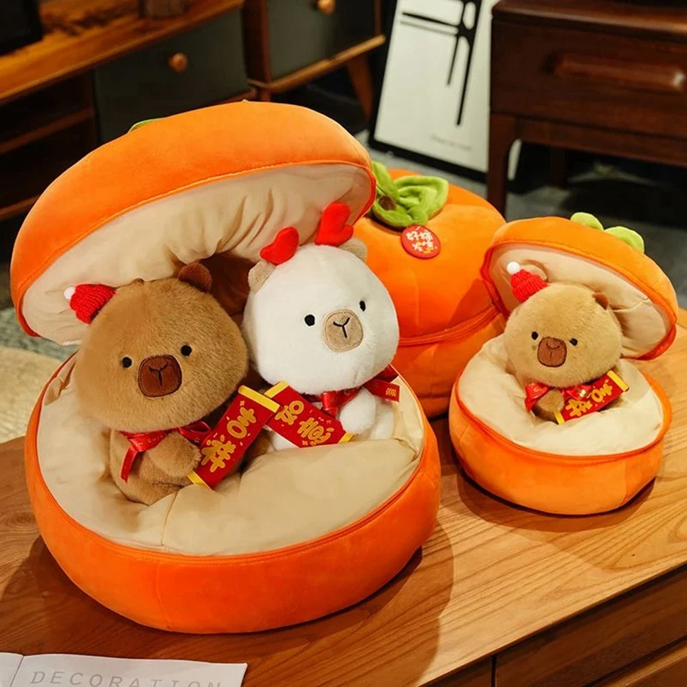 

21cm Festival Creative Persimmon Capybara Capibara Cute Plush Toy Jun New Year Move New Home Gift Unique Personality To Friends