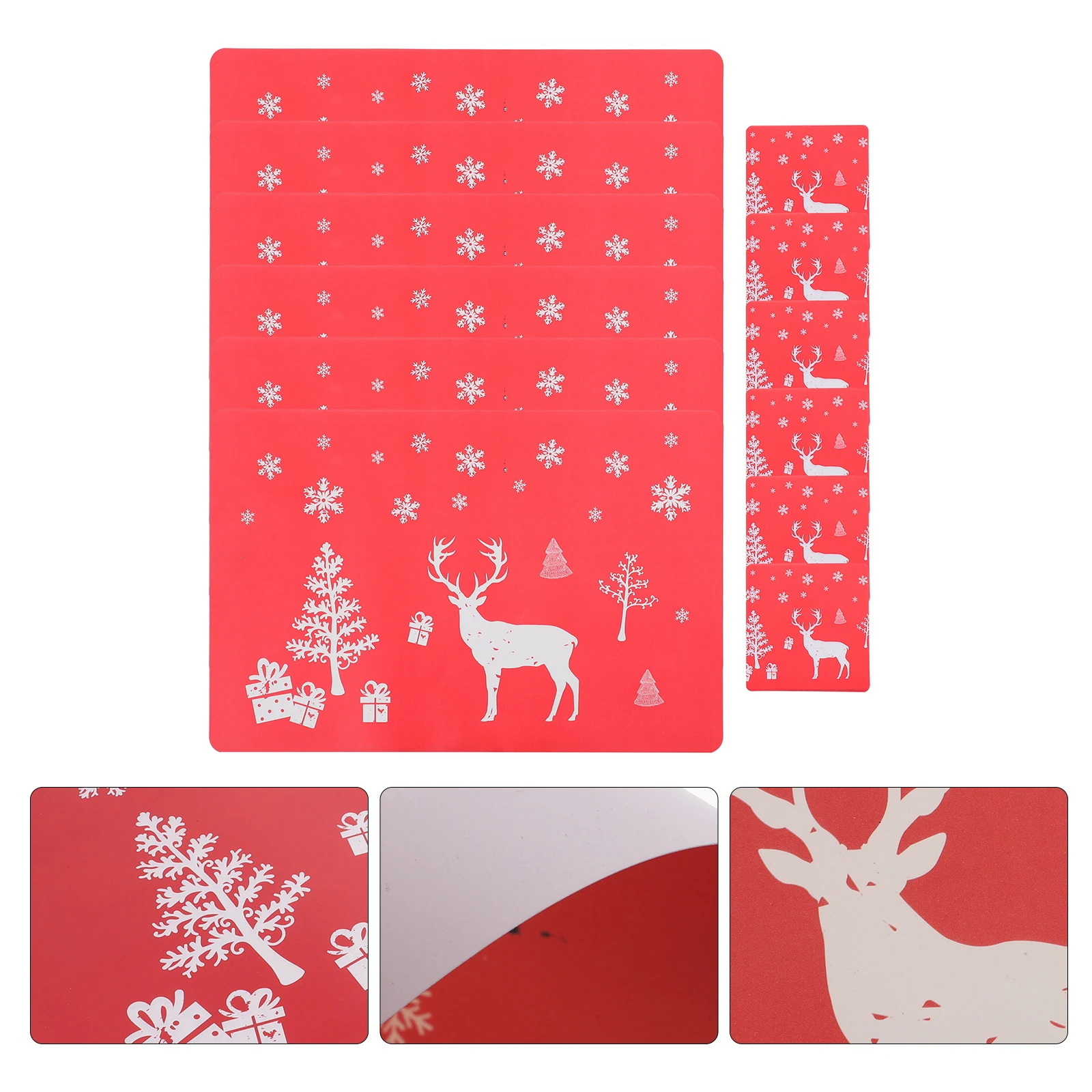 

12Pcs PVC Christmas Placemat Set Red Deer Pattern Anti Slip Heat Resistant Table Mats Coasters for Home Restaurant Dining