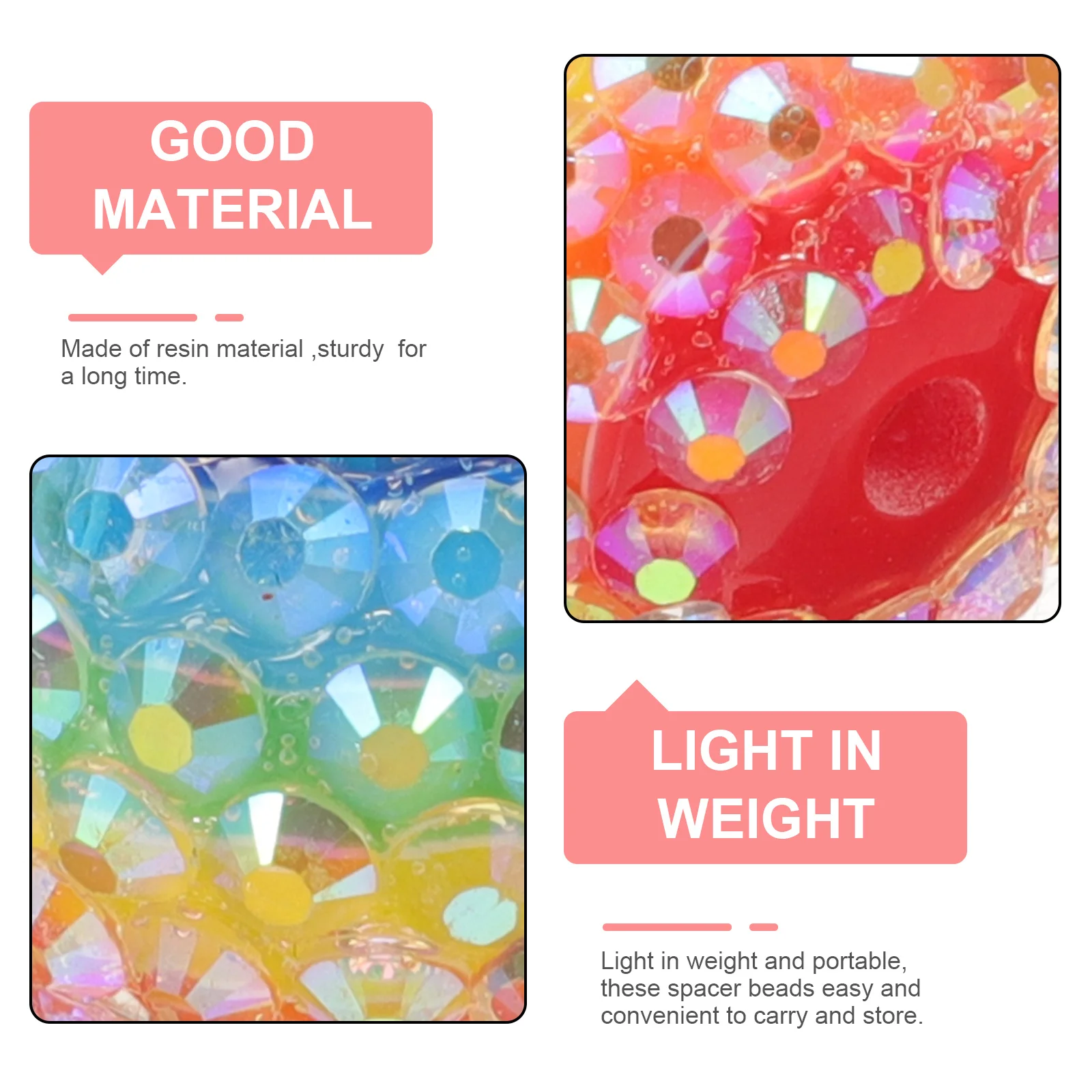 

5pcs Rainbow Drill Ball Resin Spacer Beads For Jewelry Making Diy Bracelet Craft Supplies Rhinestone Beads Adults Handmade