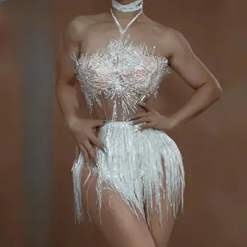 Przepuszczalne damskie suknie koktajlowe urodziny Sheer seksowne luksusowe białe perły sukienka z frędzlami czarna dziewczyna krótkie suknie balowe Shangxue
