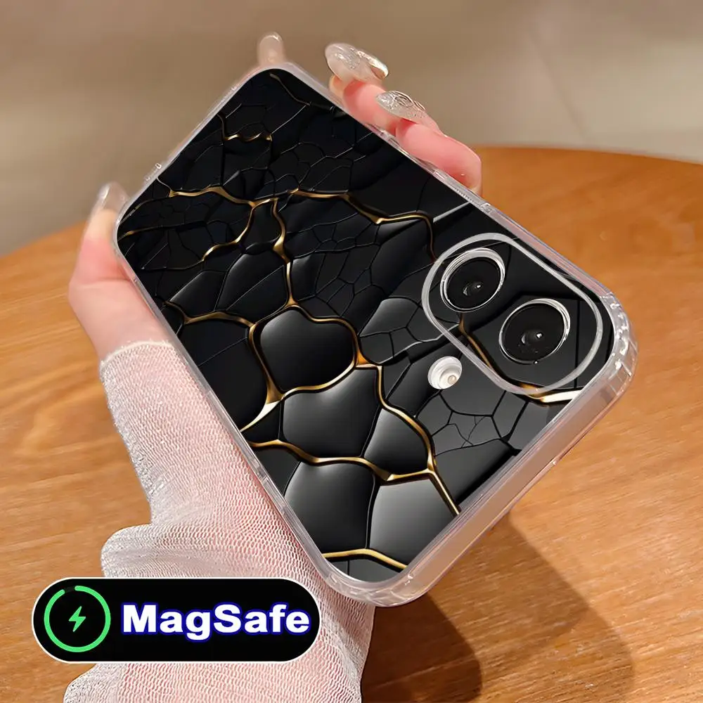 

Чехол для телефона с технологической текстурой «Улей» для iPhone 17, 16, 15, 14, 13, 12, 11 Air Pro Max Plus Mini Magsafe, прозрачный красочный чехол, роскошный