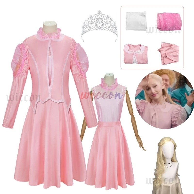 

Костюм для косплея Wicked Glinda из фильма, розовое платье Glinda, парик, женская карнавальная одежда на Хэллоуин, костюм для ролевых игр, розовая униформа