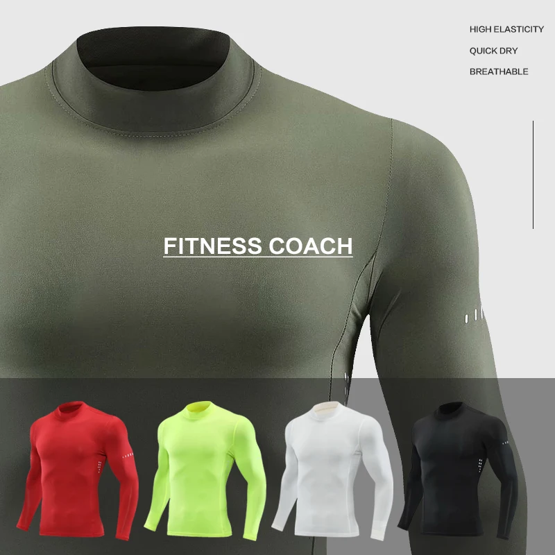 Men Compression Sport Tops High Collars Elasticity Breathable T-Shirt Gym Running Sweatshirt Fitness Tight Clothing