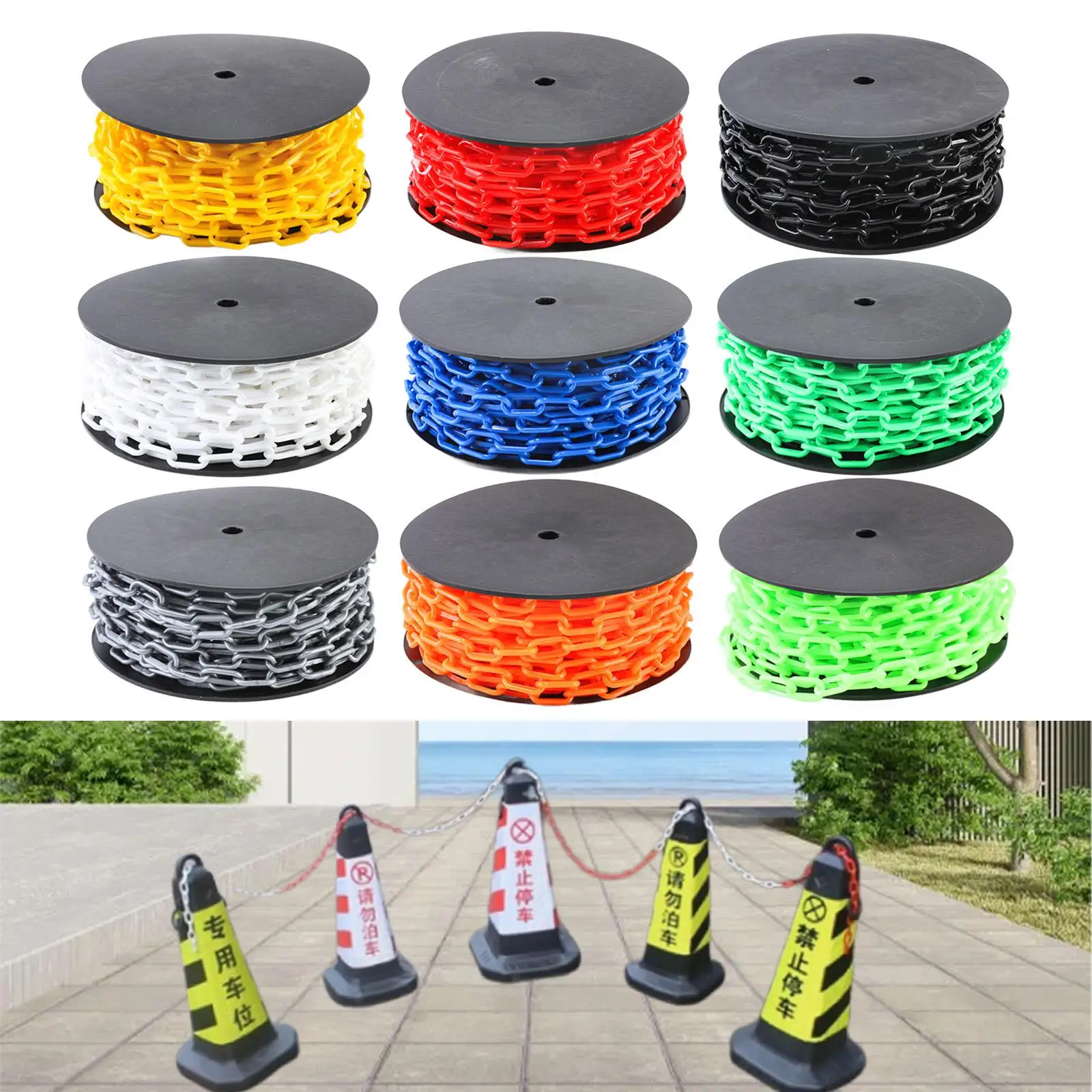 

PP Chain Links Safety Barrier Chain Lightweight Weatherproof Warning Protective Chain for Parking Driveway Decoration Garden