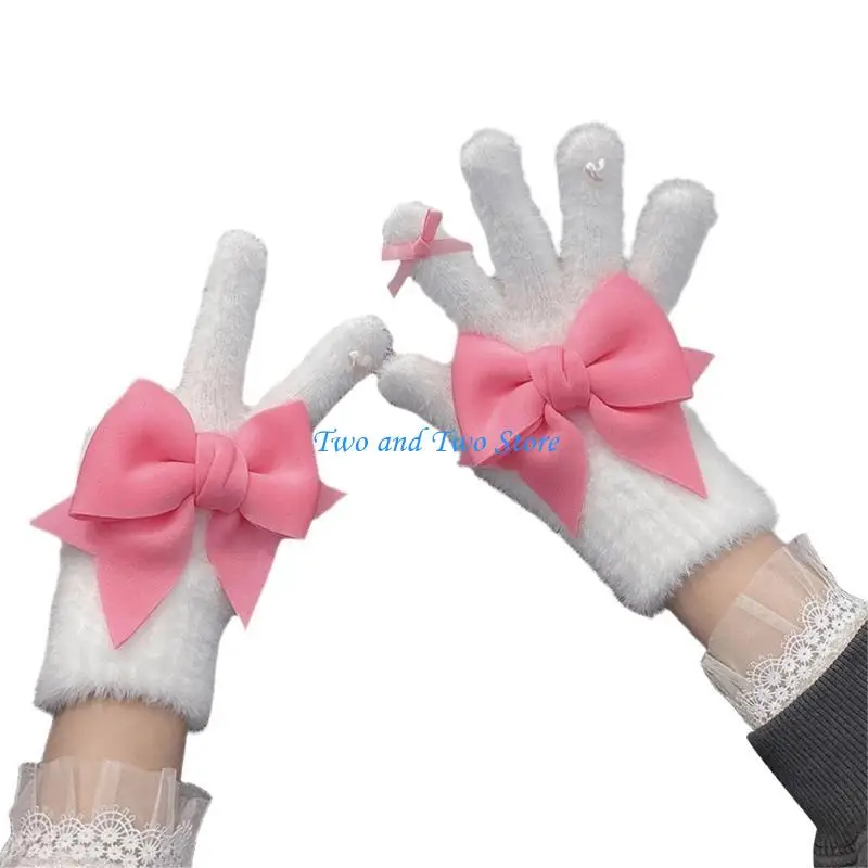 

HX6F Fashionable Pearls Gloves For Women With Bowknot And Heart Accents Soft And Elegant For Seasonal Wear Office Hand Warmer
