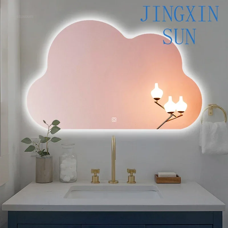 Nordic Irregular Cloud Smart Bath Mirrors Toilet Home Lighted Anti-fog Bathroom Bedroom Dressing