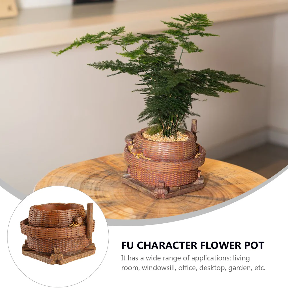 

Creative Resin Flowerpot Imitation Rattan Woven Flower Basket Durable Desktop Garden Flowerpot Ornament Decorative Plant Pot For