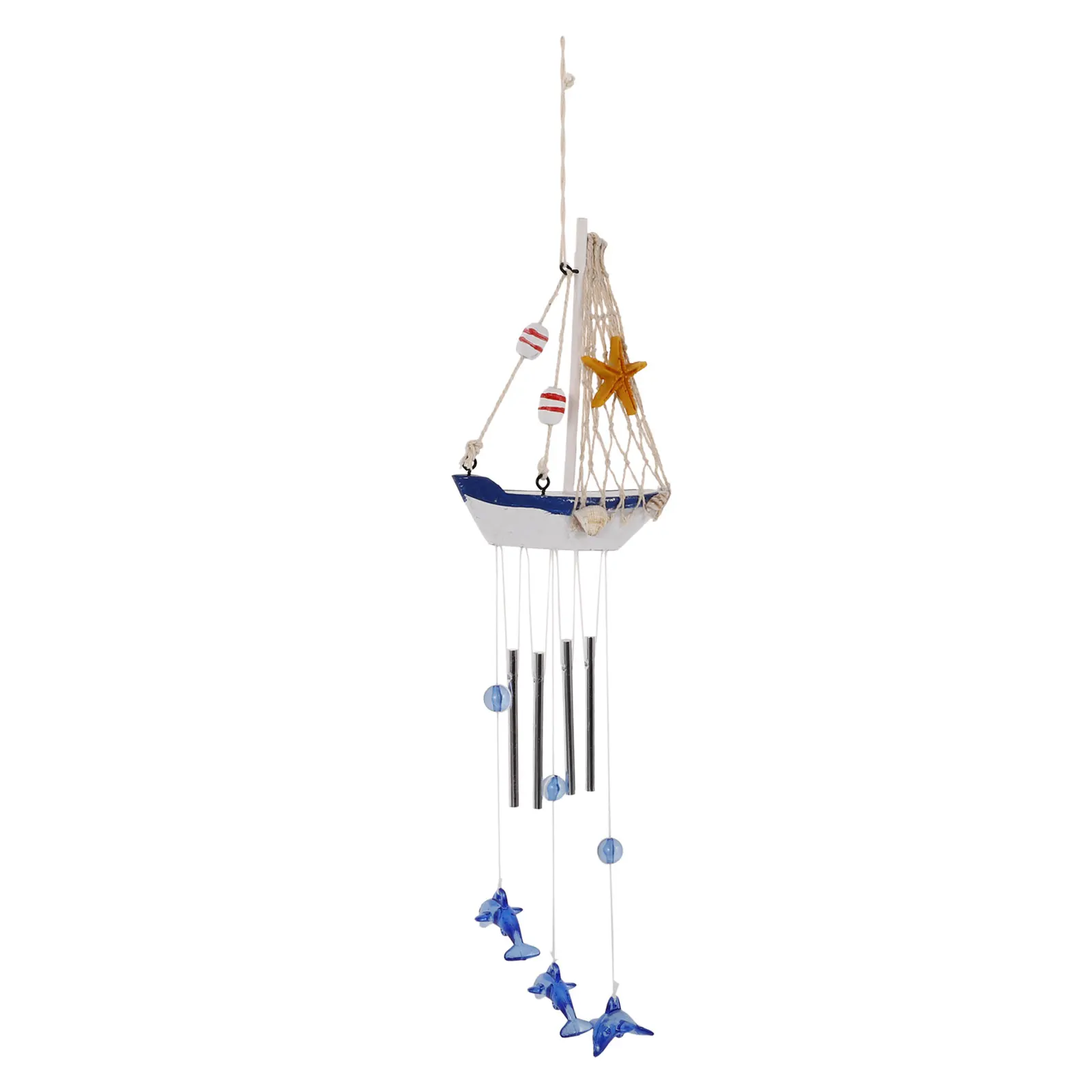 

Creative Wooden Chime Pendant Sailboat Design Lightweight Durable Outdoor Balcony Window Wind Bell Hanging