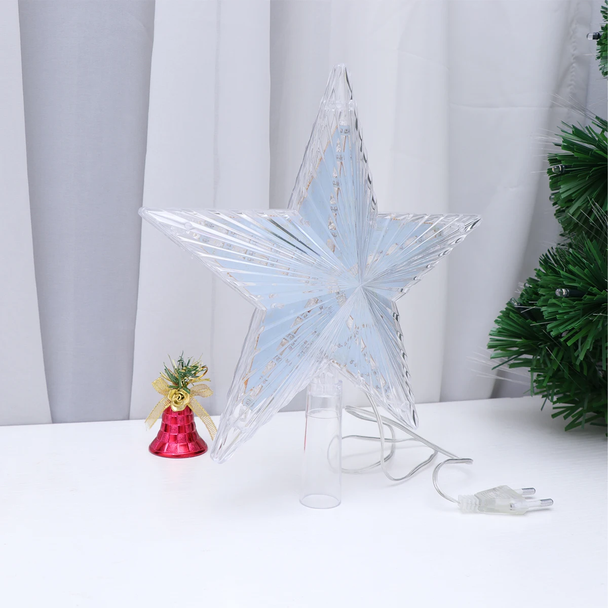 

Christmas Tree Star Topper LED Light Transparent Plastic Warm White Flashing Crystal Clear Pendant Ornament Christmas Tree