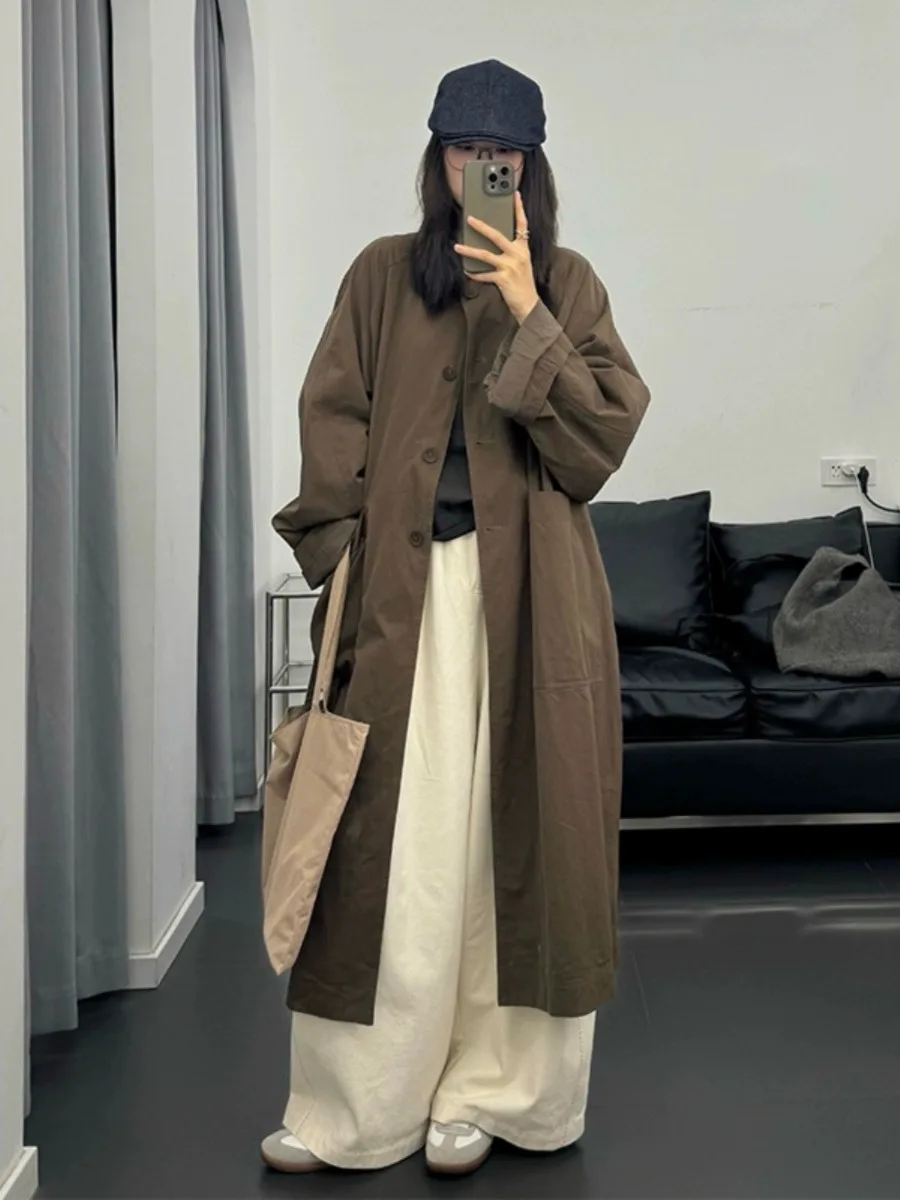 Caramelo casaco de comprimento médio para mulheres altas Briti Sle primavera outono novo coupe-vento Faion Jaet Thiened Long Sve