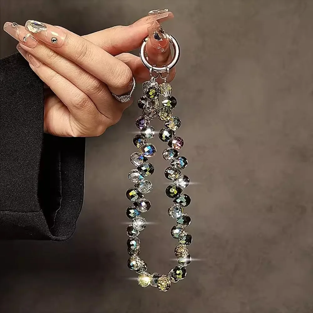 Stylish Glitter Crystal Bead Pendant Detachable Transparent Crystal Bead Keychain Colorful Phone Strap Women Girls