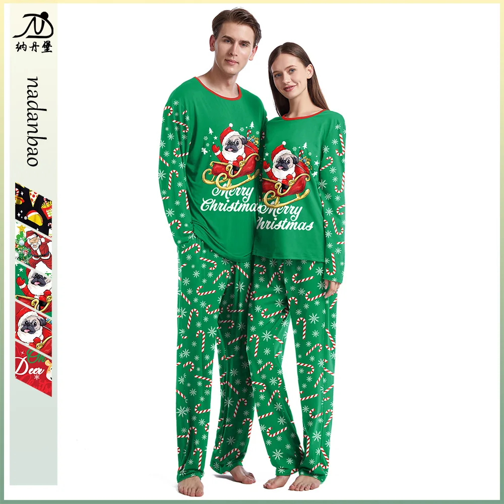 Autumn Christmas in Europe and The United States Couples Clothing Pajamas Long-sleeved Round Neck Couple Pajamas Homewear Suit