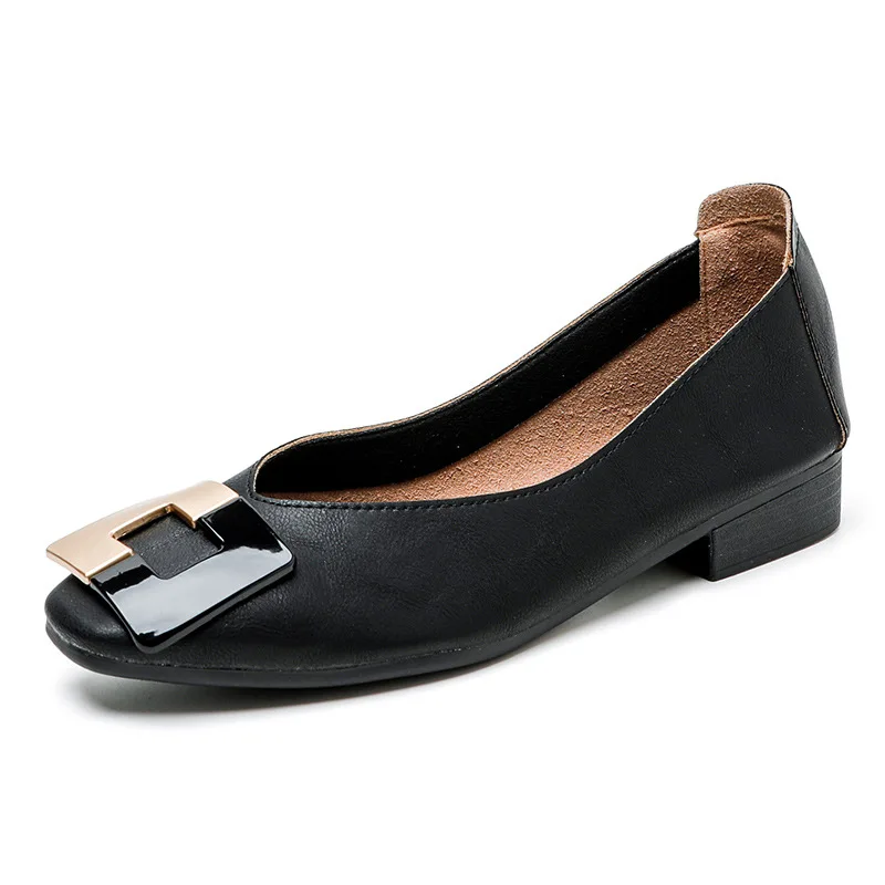 Flat Shoes Women's Fashion Butterfly-knot Square Toe Party Leather Ballet Big Size 43 Shallow Ladies Loafers Black Blue New 2024