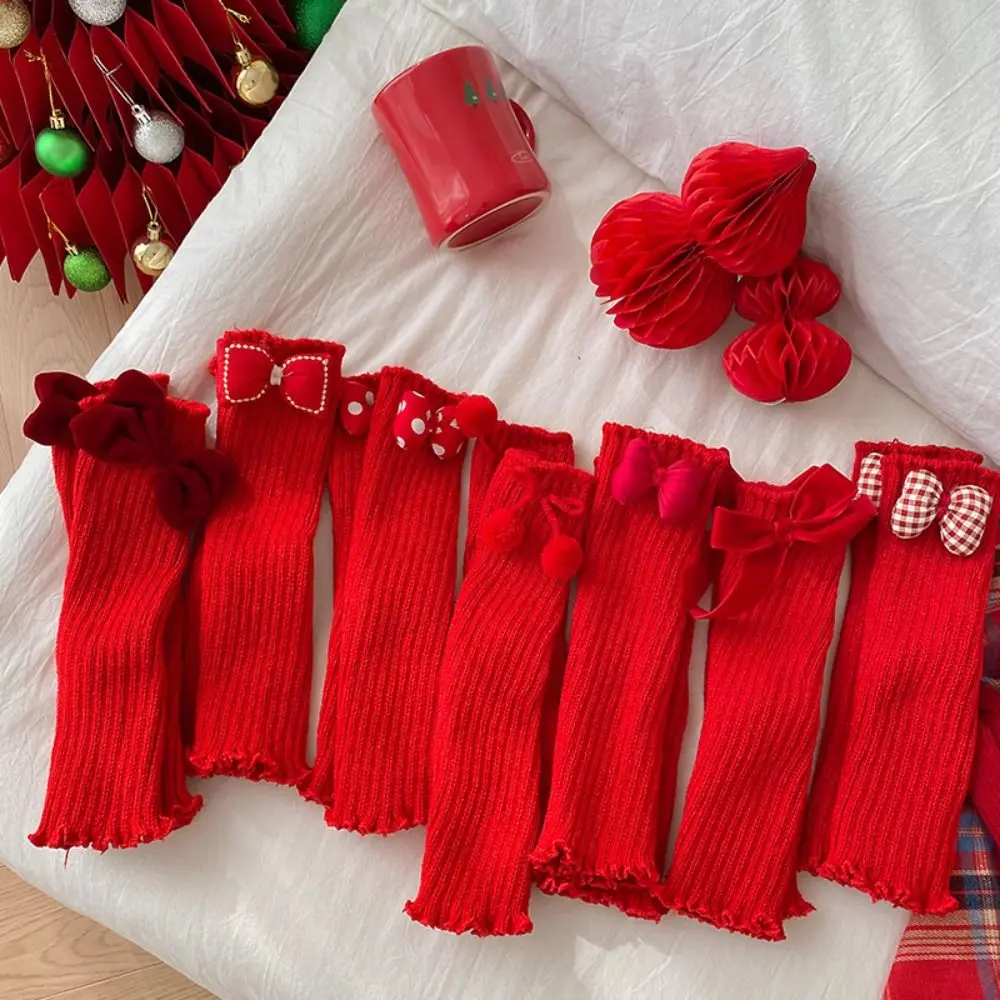 

NEW Cotton Leg Warmers Red 30cm Kids Stacking Socks Knitted Leg Warmers Pile Socks