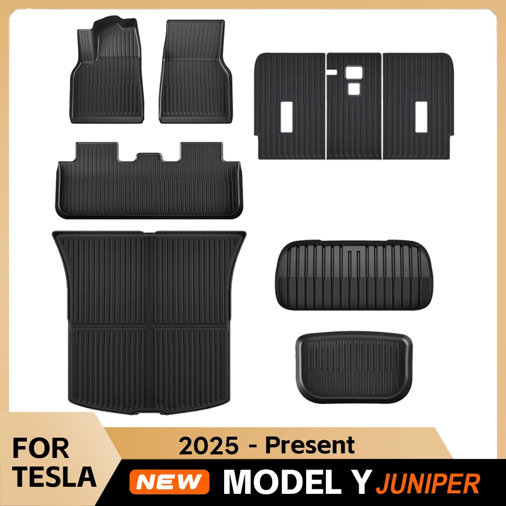

For Tesla Model Y 2025 2026 Juniper Floor Mats Custom Fit All Weather TPE Cargo Liner Frunk Trunk Mat Foot Kick Pads Accessories