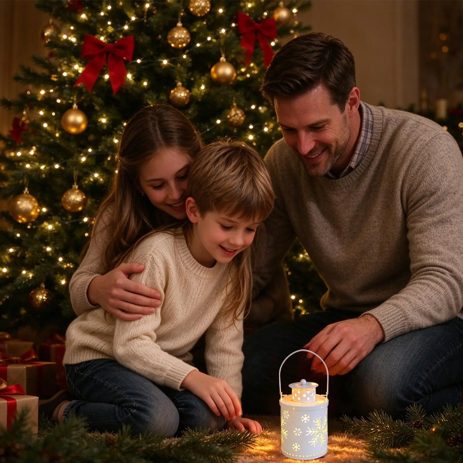 Christmas Lanterns Indoor Battery Operated Flameless Holiday Decoration Christmas Metal Lantern Decoration for Desk Fireplace
