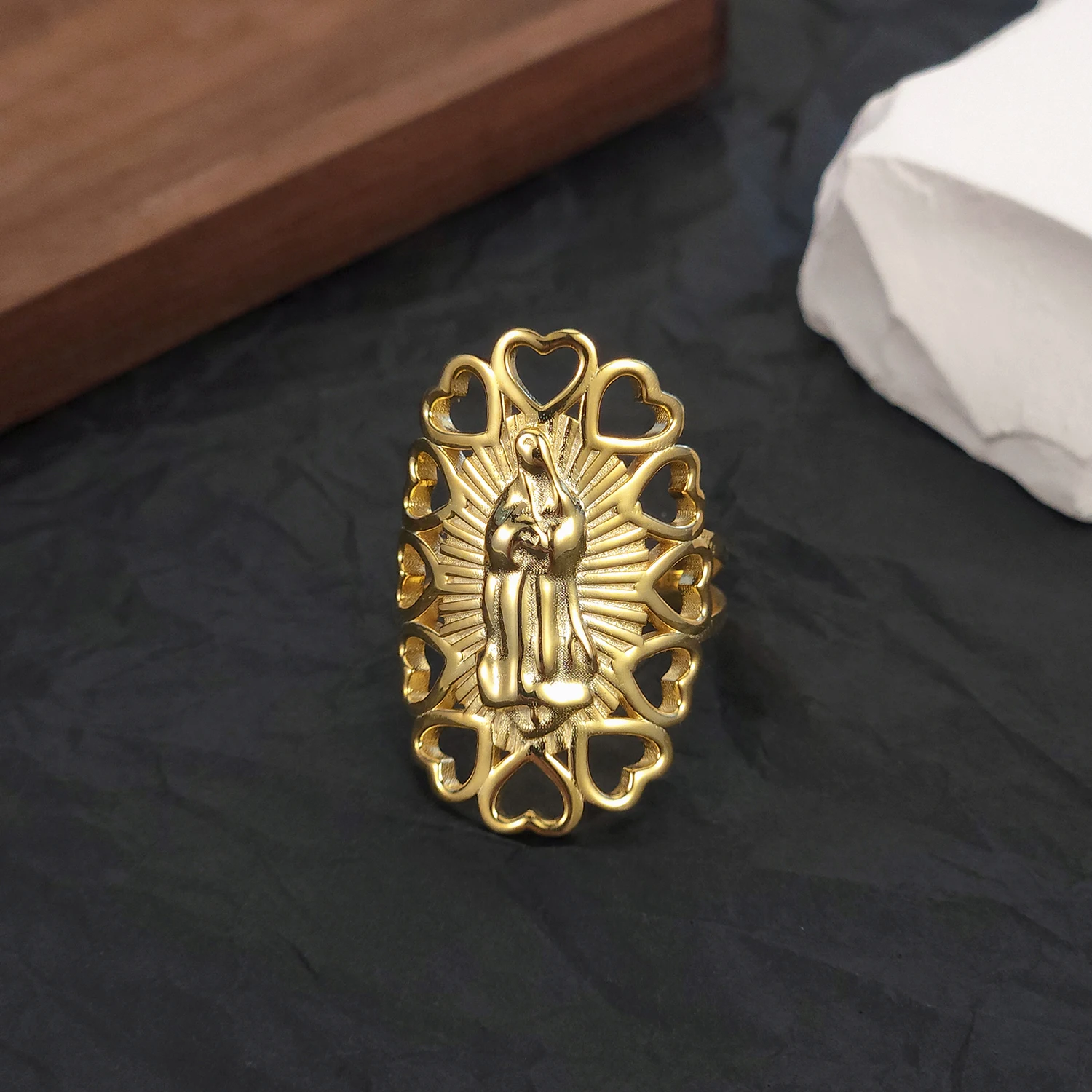 

Virgin Maria Ring Our Lady of Guadalupe Gold Rings 18k Gold Plated Religious Jewerly Adjustable Ring Gift For Mother