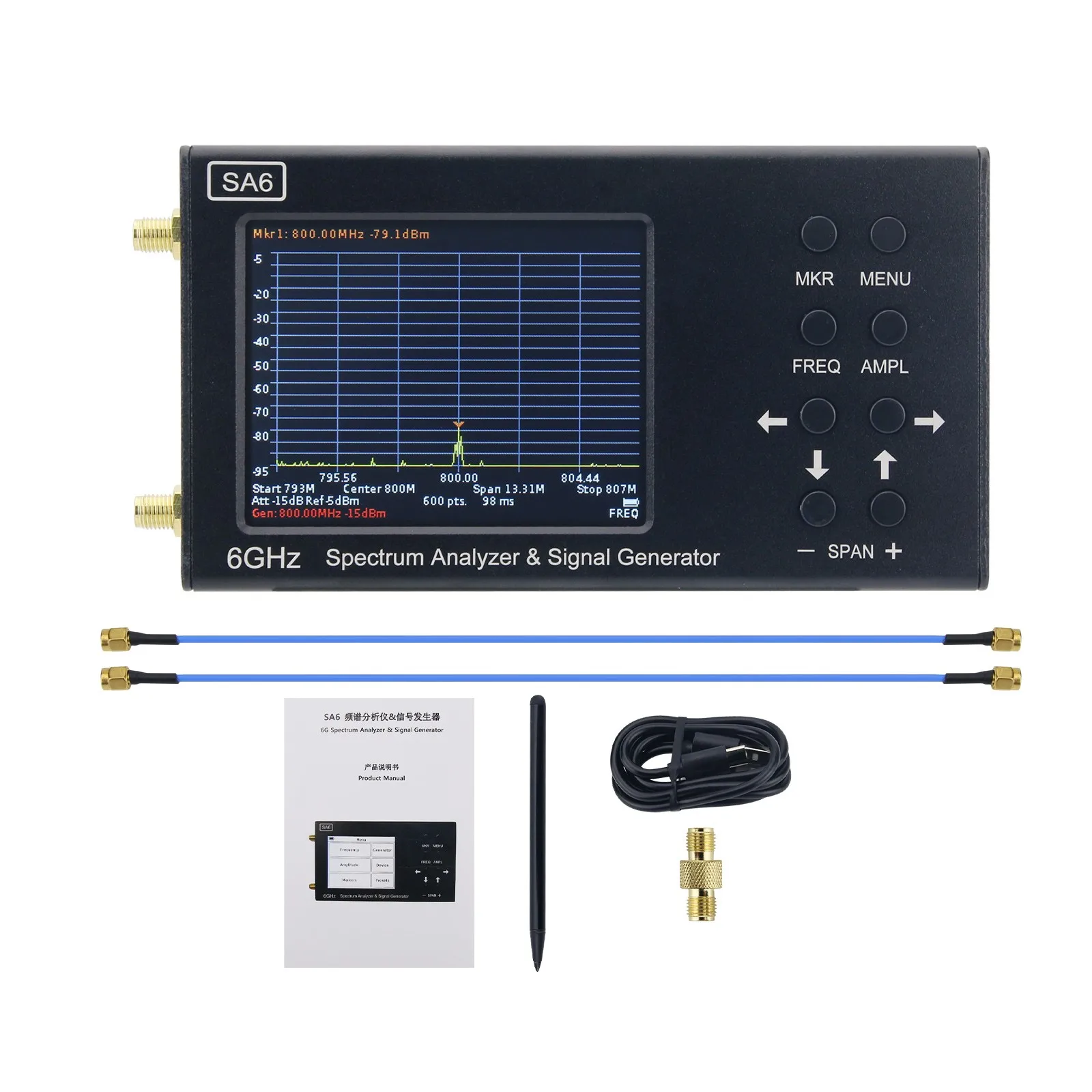 SA6-V2 35-6200MHz Spectrum Analyzer & Signal Generator Designed with 3.2-Inch Colour Screen