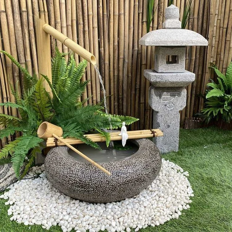 Water bowl stone basin garden landscape courtyard garden water feature bamboo flowing water landscaping ornament